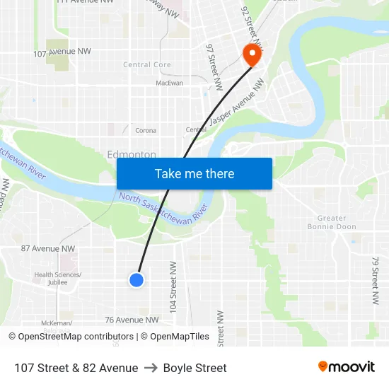 107 Street & 82 Avenue to Boyle Street map