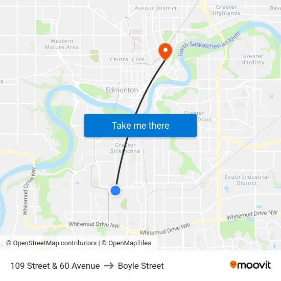 109 Street & 60 Avenue to Boyle Street map