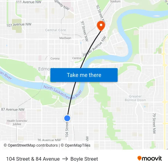 104 Street & 84 Avenue to Boyle Street map