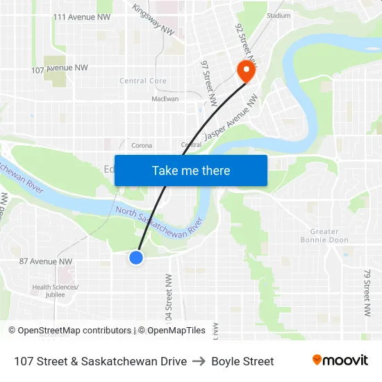 107 Street & Saskatchewan Drive to Boyle Street map