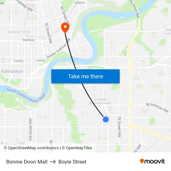 Bonnie Doon Mall to Boyle Street map