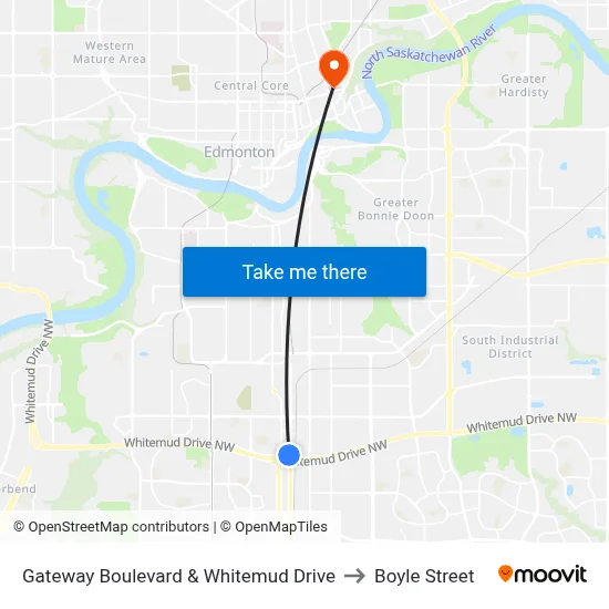 Gateway Boulevard & Whitemud Drive to Boyle Street map