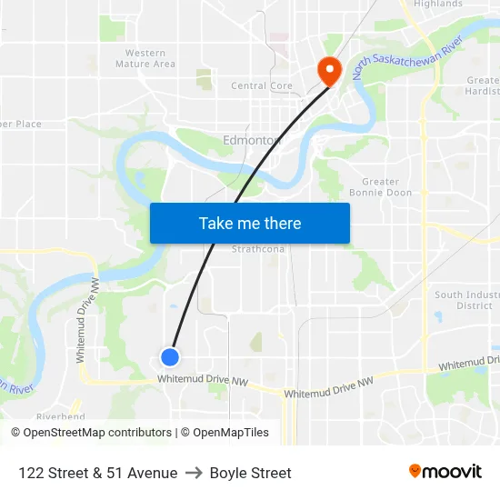 122 Street & 51 Avenue to Boyle Street map