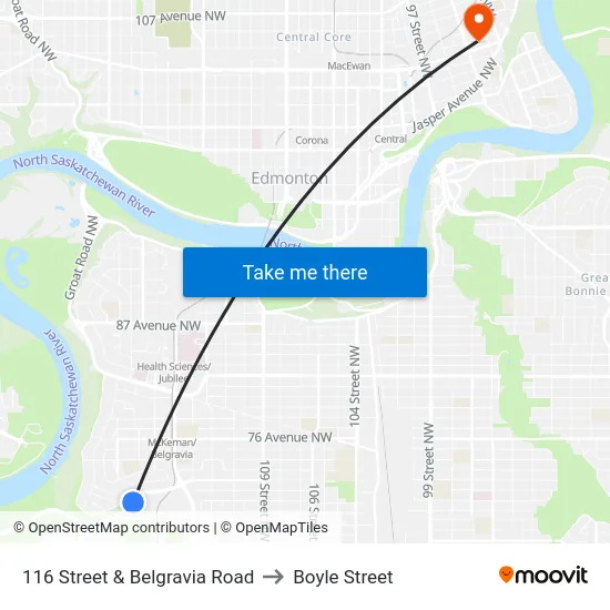 116 Street & Belgravia Road to Boyle Street map