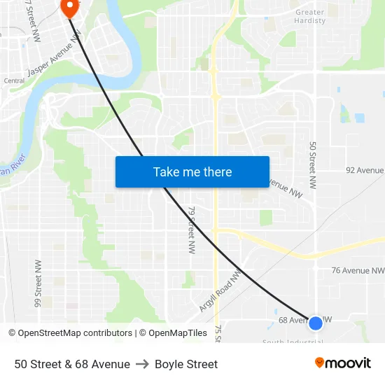 50 Street & 68 Avenue to Boyle Street map