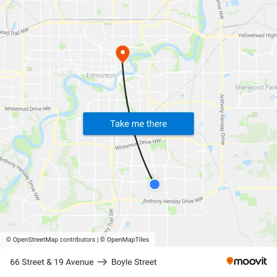 66 Street & 19 Avenue to Boyle Street map