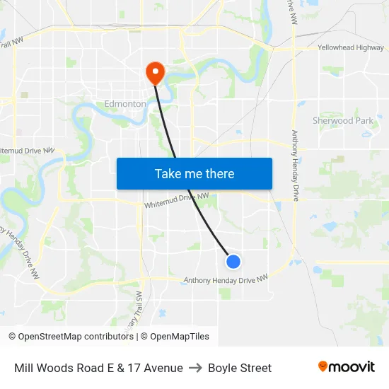 Mill Woods Road E & 17 Avenue to Boyle Street map