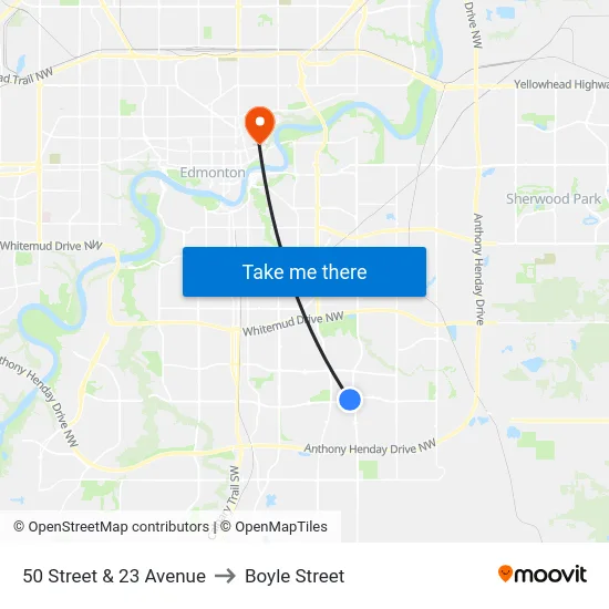 50 Street & 23 Avenue to Boyle Street map