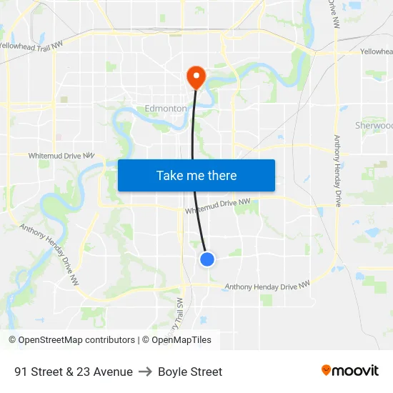 91 Street & 23 Avenue to Boyle Street map