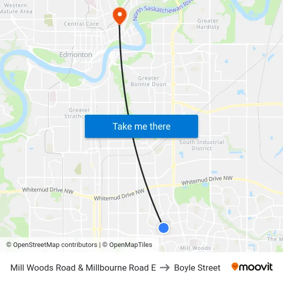 Mill Woods Road & Millbourne Road E to Boyle Street map