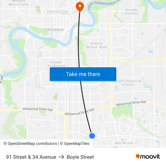 91 Street & 34 Avenue to Boyle Street map