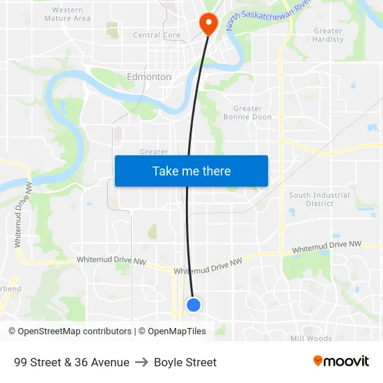 99 Street & 36 Avenue to Boyle Street map