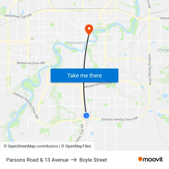 Parsons Road & 13 Avenue to Boyle Street map