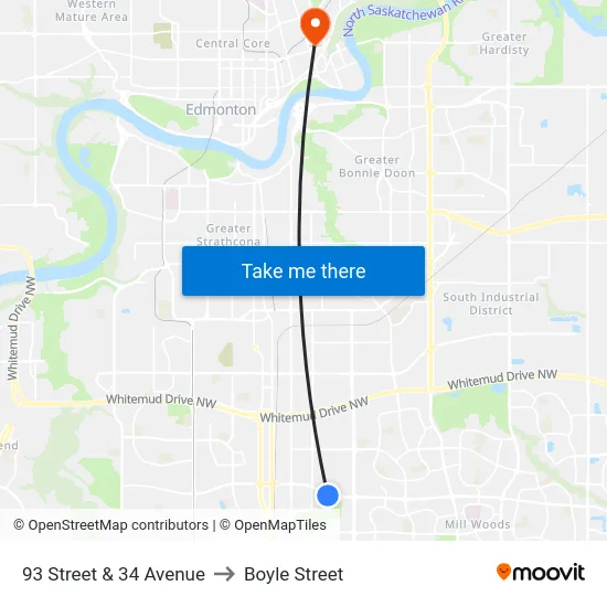 93 Street & 34 Avenue to Boyle Street map