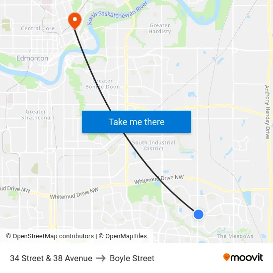 34 Street & 38 Avenue to Boyle Street map