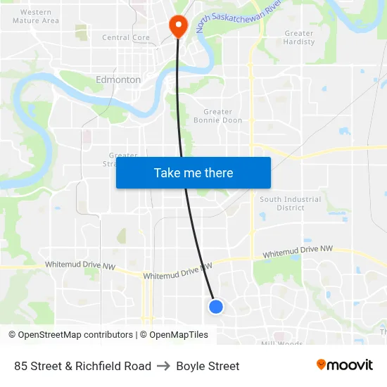 85 Street & Richfield Road to Boyle Street map