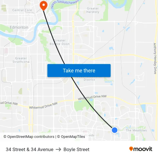 34 Street & 34 Avenue to Boyle Street map