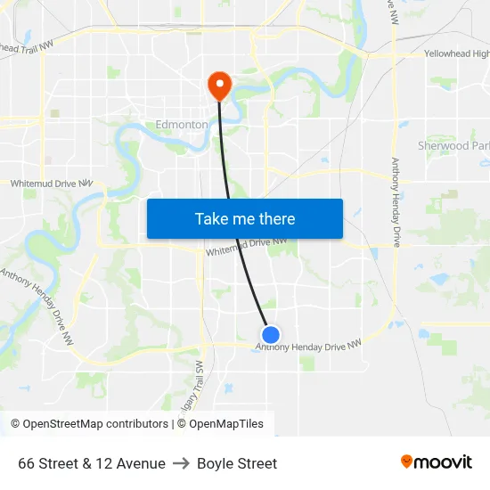 66 Street & 12 Avenue to Boyle Street map