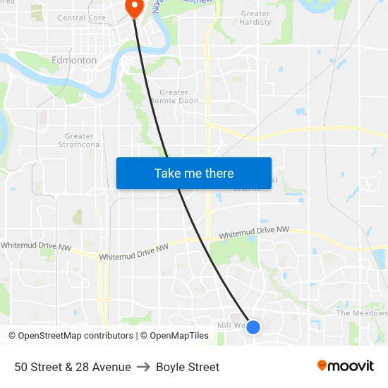50 Street & 28 Avenue to Boyle Street map