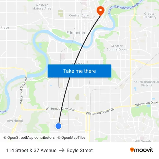 114 Street & 37 Avenue to Boyle Street map