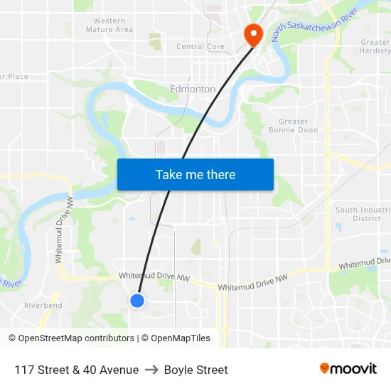 117 Street & 40 Avenue to Boyle Street map