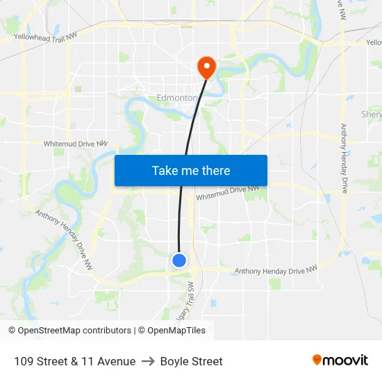 109 Street & 11 Avenue to Boyle Street map
