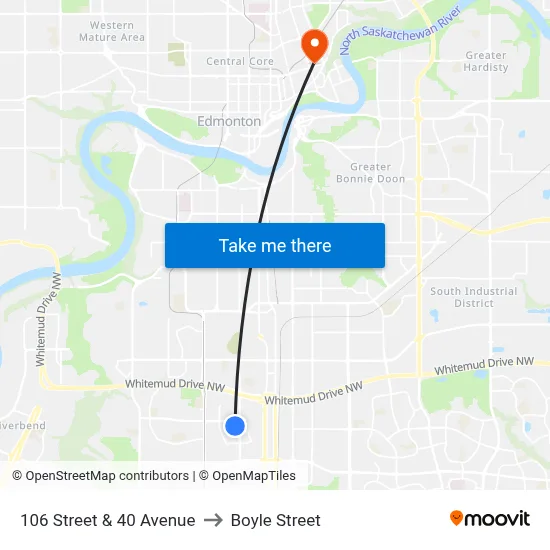 106 Street & 40 Avenue to Boyle Street map