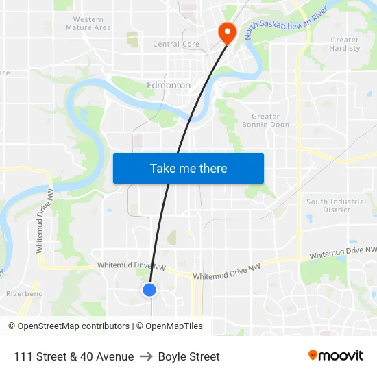 111 Street & 40 Avenue to Boyle Street map