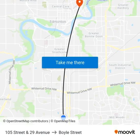 105 Street & 29 Avenue to Boyle Street map