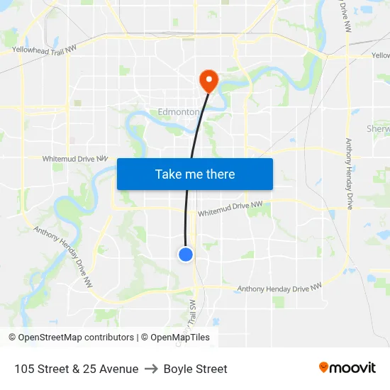 105 Street & 25 Avenue to Boyle Street map