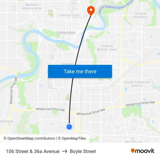 106 Street & 36a Avenue to Boyle Street map
