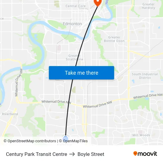 Century Park Transit Centre to Boyle Street map