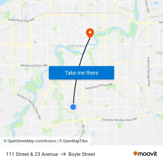 111 Street & 23 Avenue to Boyle Street map