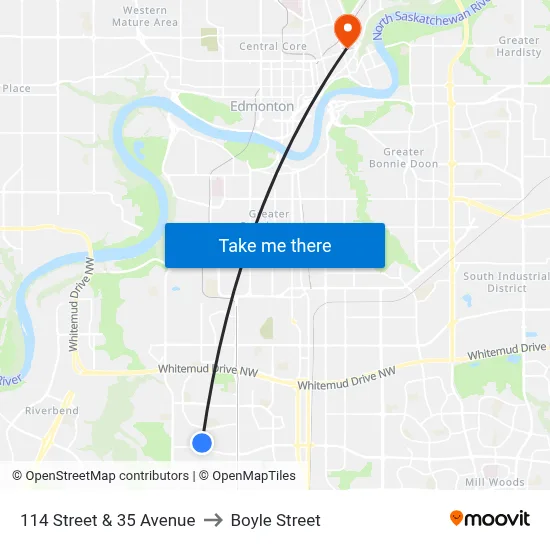 114 Street & 35 Avenue to Boyle Street map