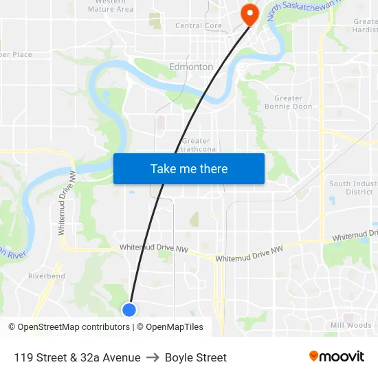 119 Street & 32a Avenue to Boyle Street map