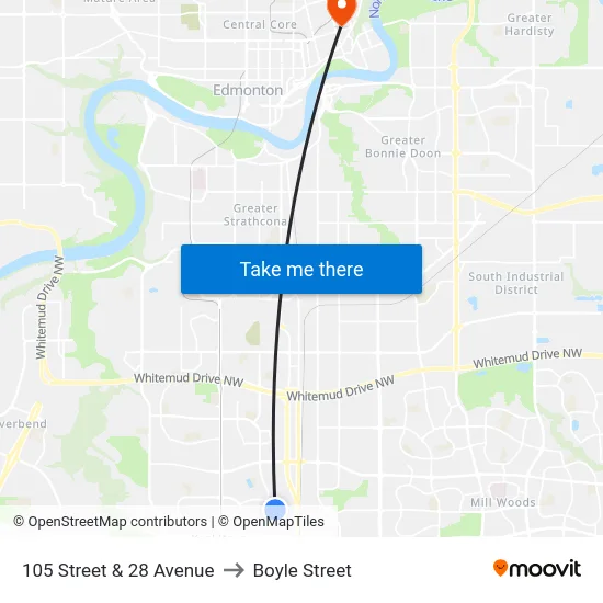 105 Street & 28 Avenue to Boyle Street map