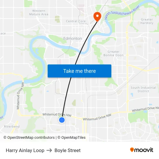 Harry Ainlay Loop to Boyle Street map