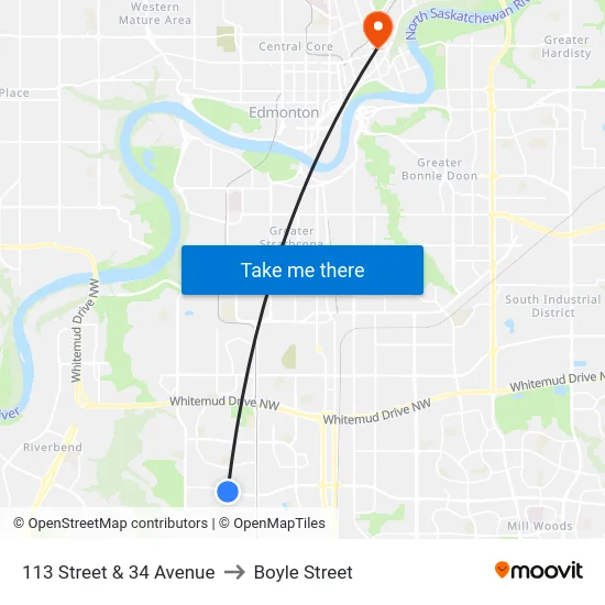 113 Street & 34 Avenue to Boyle Street map