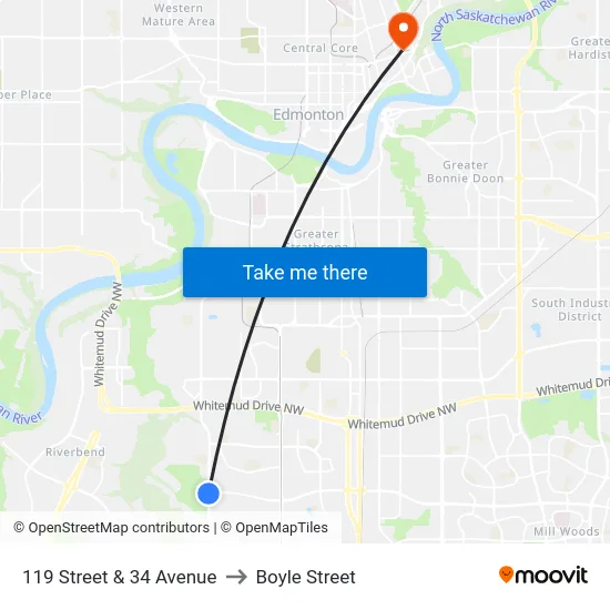 119 Street & 34 Avenue to Boyle Street map