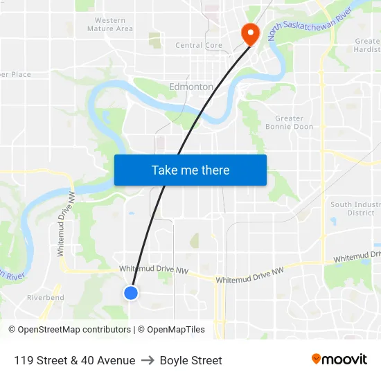 119 Street & 40 Avenue to Boyle Street map
