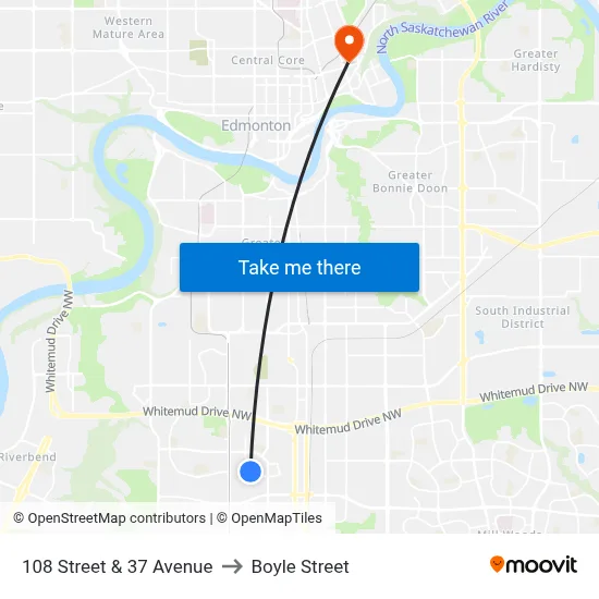 108 Street & 37 Avenue to Boyle Street map