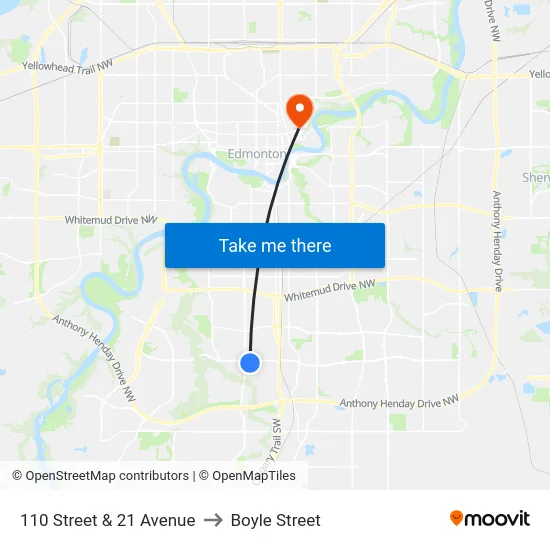 110 Street & 21 Avenue to Boyle Street map