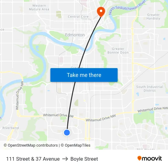 111 Street & 37 Avenue to Boyle Street map