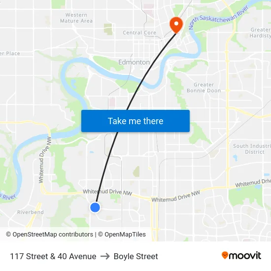 117 Street & 40 Avenue to Boyle Street map