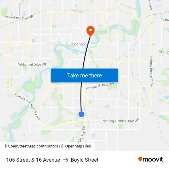 105 Street & 16 Avenue to Boyle Street map