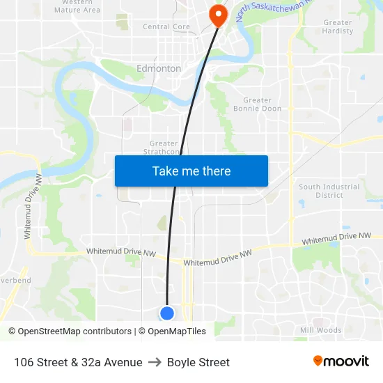 106 Street & 32a Avenue to Boyle Street map