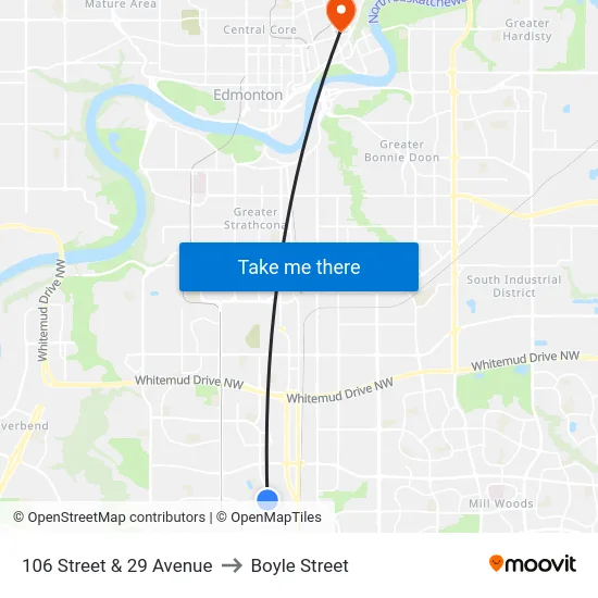 106 Street & 29 Avenue to Boyle Street map