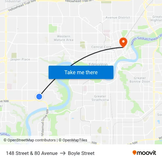 148 Street & 80 Avenue to Boyle Street map