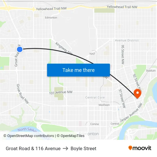 Groat Road & 116 Avenue to Boyle Street map