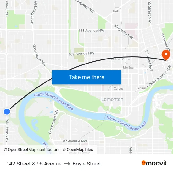 142 Street & 95 Avenue to Boyle Street map